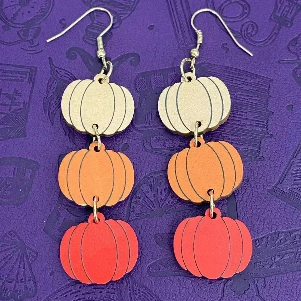 Pumpkin Stack Fall Autumn Orange Drop Earrings NEW